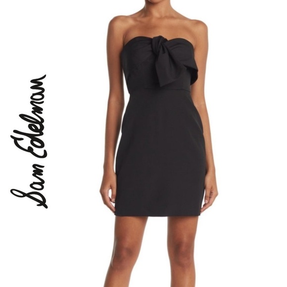 NWT SAM EDELMAN Bow Front Strapless Sheath Mini Dress Black, Size 8 - Picture 6 of 13